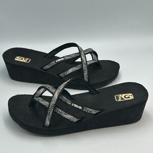 Teva Mush Mandalyn Wedge OLA 2 Platform Black Womens Sz 8 Strappy Sandal 1000099